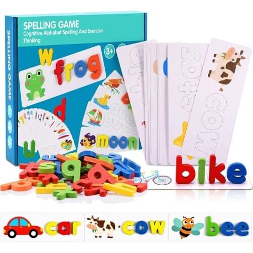 Wooden Spelling Games Kids Montessori Materials Toy Funny Alphabet Cards Match Educational Toys For Children Preschool STEM Toys