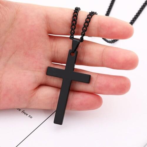 New stainless steel mens cross long necklace retro christian jesus cross pendant mens necklace