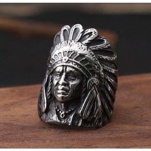 Gothic Indian Chief Ring For Men 316L Stainless Steel Biker Mens Ring Huge Punk Hip Hop Ring The Best Gift for Friends