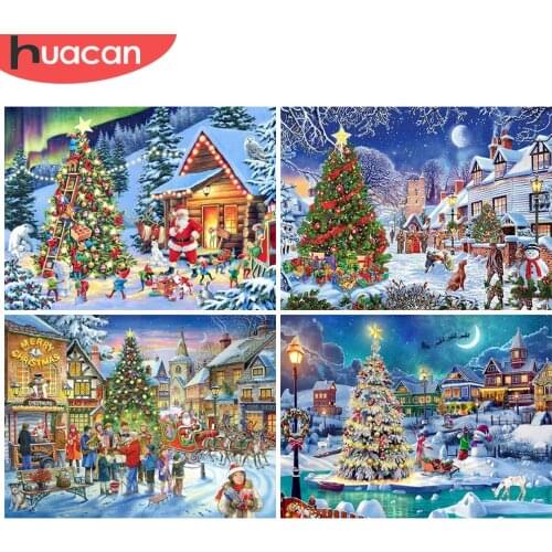 HUACAN DIY Diamond Painting Christmas Tree Diamond Embroidery Landscape Winter Diamond Mosaic Cross Stitch Handmade Gift