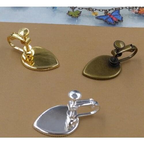 Cabochon 18*25mm Heart Antique Bronze/Gold/Silver Screw ear clip,Ear plug Copper Earring studs cameo,earrings base setting studs