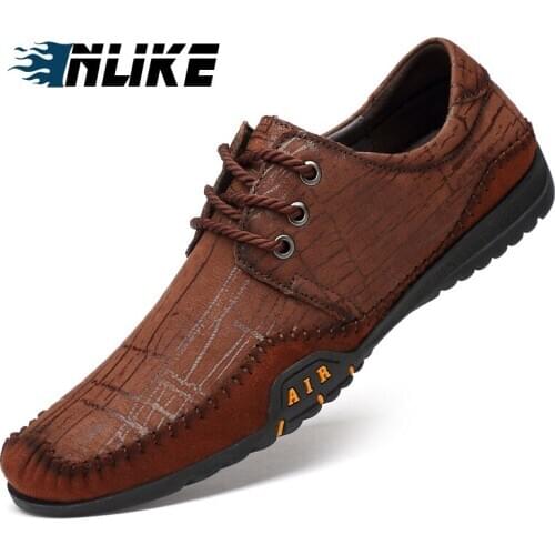 Doug shoes Casual mens Genuine Leather shoes Breathable Air Mesh shoes Safe Driving Flat-soled Shoes