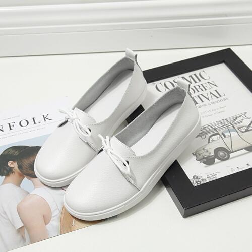 New Women Real Leather Shoes Lace-Up Moccasins Mother Loafers Soft Leisure Flats Female Driving Casual Footwear White black pink