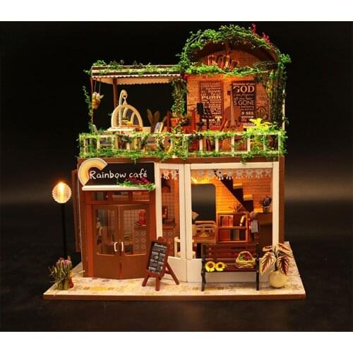 NEW DIY Dollhouse Miniature Doll Houses Building Kits Assemble Toys Wooden Handmade Dollhouse Puzzles Furnitures House Toy Cafe