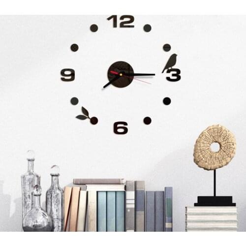 3D Wall Clock Acrylic Mirror Stickers Home Living Room Bedroom Bird Plant Quartz Needle Wall Watch Modern Design Deco Wall Clock