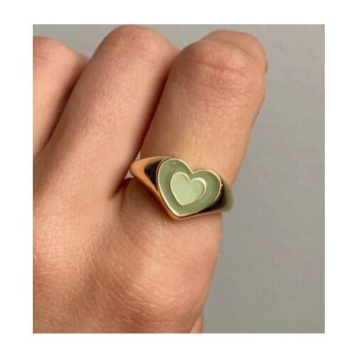 2021 Autumn Colorful Jewelry Olive Green Chocolate Brown Enamel Heart Women Ring