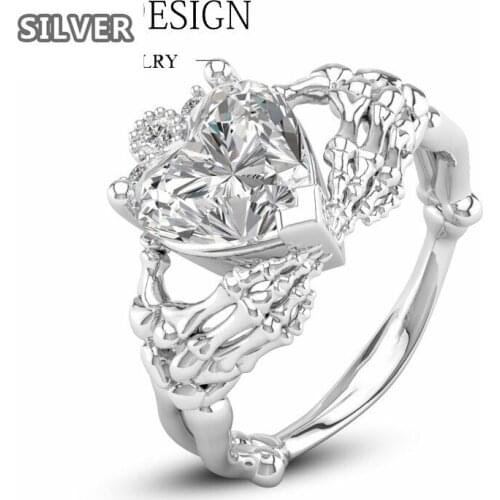 Punk Heart gothic skeleton Design Crown Hand Heart Clah-Duh Claddagh finger Ring For Women Gift Jewelry Party Gift Ladies' rings