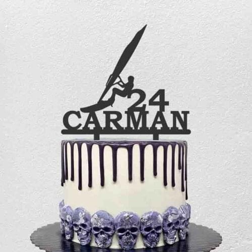 Personalized Extreme Sport Cake Topper Custom Name Age Surfing Silhouettes For Birthday Party Cake Decoration Topper