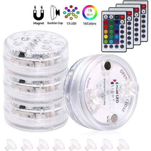 RGB Submersible Light with Magnet 13 LED Underwater Night Light Swimming Pool Light for Outdoor Vase Fish Tank Pond