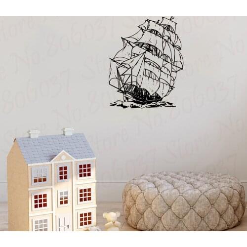 Sail Ship Waves Ocean Nursery Boys Room Vinyl Wall Art Decal Sticker home decoration WL1956