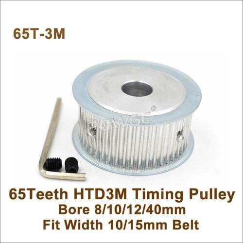 POWGE 65 Teeth 3M Synchronous Pulley Bore 8/10/12/40mm Fit Width 15mm 3M Belt 65T 65Teeth HTD 3M Timing Belt Pulley 65-3M AF