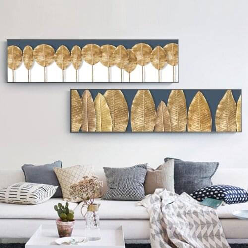 Morden Abstract Nordic Canvas Painting Gold Leaf Plant Wall Art Poster and Print for Living Room Bedroom Picture Home Decoration