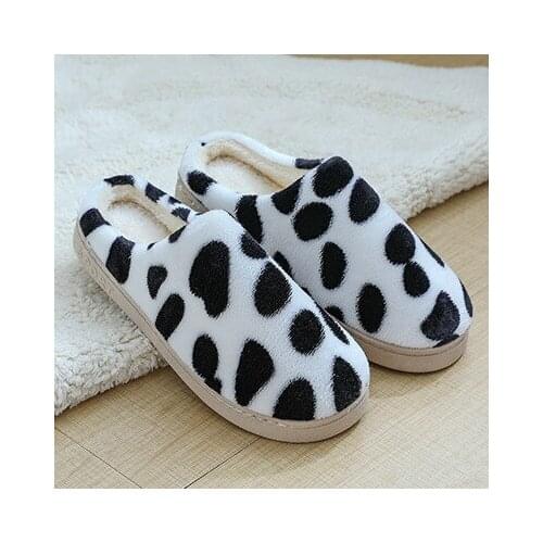 Winter Home Simple Ladies Cotton Slippers Polka Dot Pattern Retro Thick Bottom Antiskid Cotton Mens Slippers Home Leisure Flats