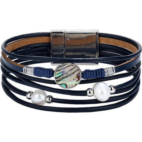 Vintage Multiple Layers Leather Bracelets For Women Men Simulated Pearl Fashion Charms Shell Bracelet Femme Statement Jewellery