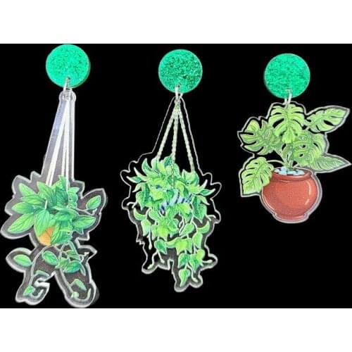 Women Punk Earrings Green potted hanging basket Earrings Charm Hip Hop Girls Gift Cute Stud acrylic jewelry Evening Earring