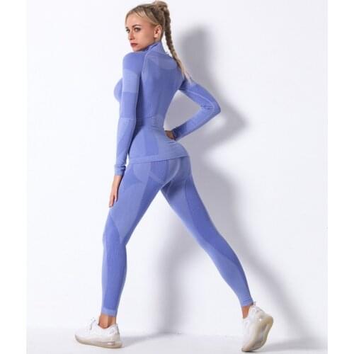 Womens Seamless Yoga Sports Fitness 2 Sets Womens Sports Long-sleeved Gymnastics Sportswear High Waistwear Sportswear