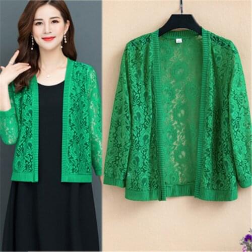 New female summer 3/4 sleeves small shawl large size XL 2XL 3XL 4XL 5XL air conditioning shirt womens short lace cardigan PZ3101