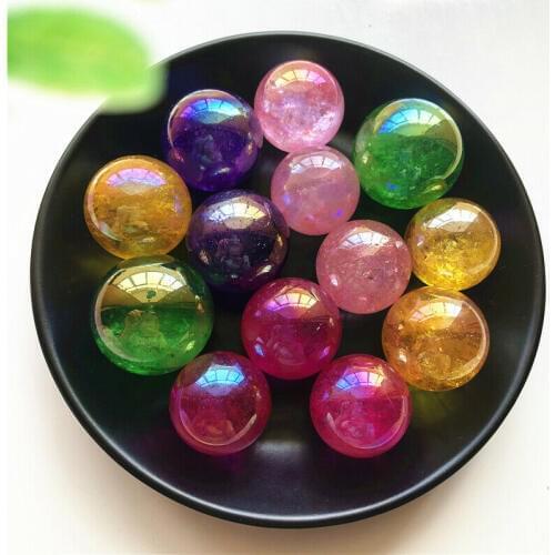 1PC Electroplated 5 Colors Pink Titanium Aura White Quartz Crystal Balls Crystal Sphere Ball Decor Natural Stones and Minerals