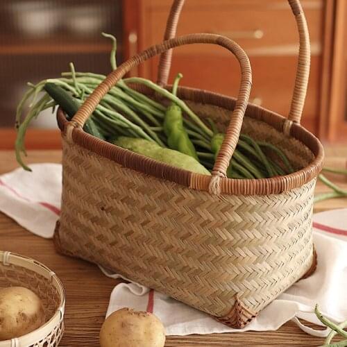 Bamboo basket handmade small bamboo basket household shopping basket fruit vegetable basket egg basket kitchen storage basket