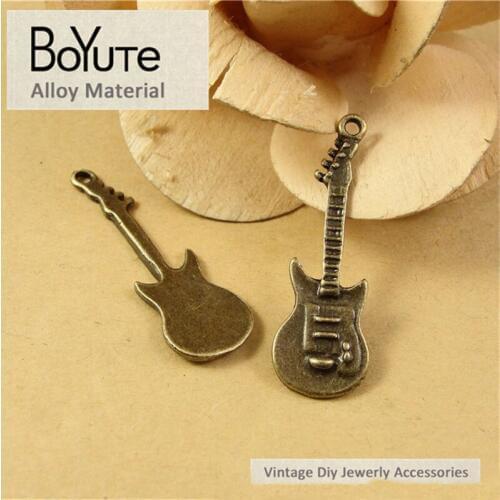 BoYuTe (50 Pieces/Lot) 12*37MM Wholesale Fashion Guitar Antique Bronze Plated Zinc Alloy Guitar Pendants for Jewelry Findings