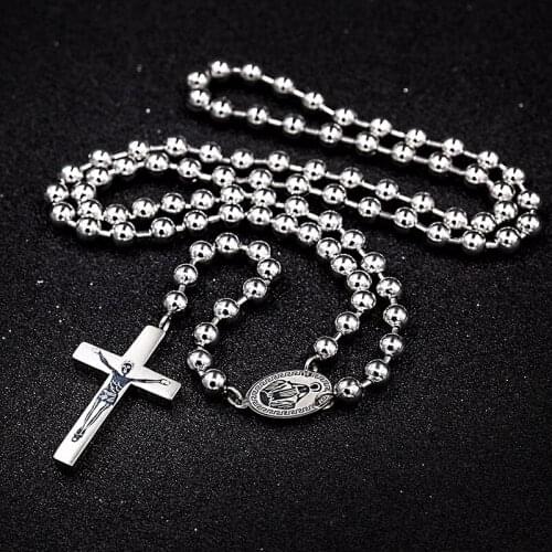 Stainless Steel Golden Matrona Mary with Jesus Cross Pendant Necklace Charm Short Chain Pray Religious Jewelry Church Virgin