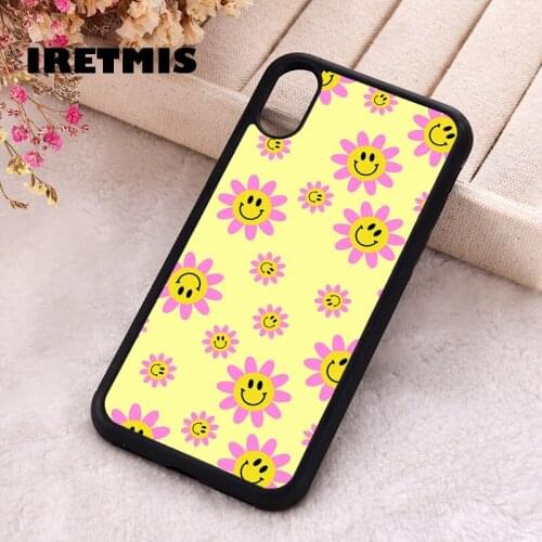 Iretmis 5 5S SE 2020 Phone Cover Case for iPhone 6 6S 7 8 Plus X Xs XR 11 12 Mini Pro Max Rubber Silicone Smiley Daisy In Yellow