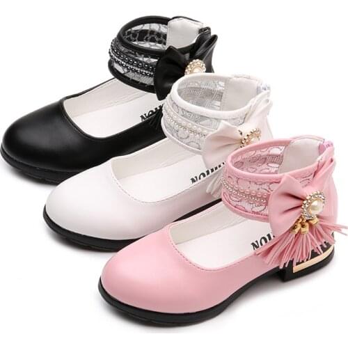 Kids Girls Shoes Bowknot Rhinestone Leather Shoes School Girls Dress Sneakers Spring Autumn Wedding Party Dress Shoe For Girls