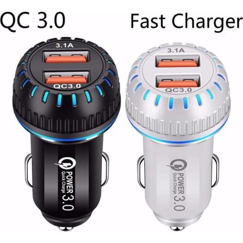 QC 3.0 Double Car Charger Cigarette Lighter Mobile Phone Charger Universal USB Fast Charger Aperture Power Auto USB Adapter