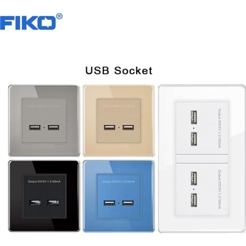 FIKO Five color tempered glass 86 concealed two position four position USB interface power socket panel