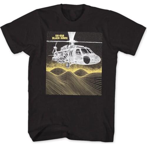 Creative Design UH-60 Black Hawk Helicopters Line Drawings Printed T-Shirt. Summer Cotton Short Sleeve O-Neck Mens T Shirt New