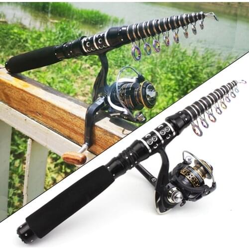 1.8m2.7m3.0m Rod Reel Combos carbon telescope fishing rod and Spinning Reel set Portable Travel Rod vara de pesca com molinete