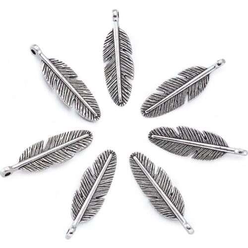 PandaHall 20pc 30x9x2mm Tibetan Silver Color Stylish Metal Alloy Jewelry Necklace Bracelet Earrings Feather DIY Pendants