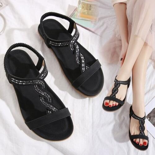 2021 Summer Vacation Beach Womens Sandals Rhinestone Bohemian Non-slip Casual Comfortable Lightweight Flat Ladies Sandals