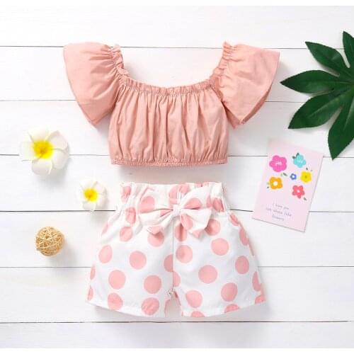 Summer 2021 Toddler Baby Girl Clothes Outfit Off Shoulder Tops T-Shirt + Short Pants Set Drop Shipping Baby Clothing