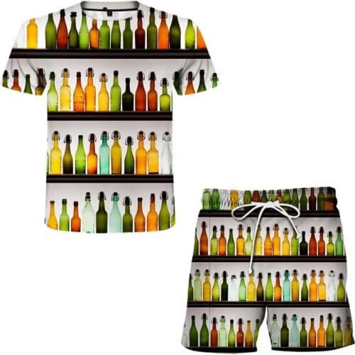 Lnteresting Wine Series Picture Men Sports Suits Summer Classic Fashion Plus Size Mens Casual Suit Hot-Selling Tops + Shorts