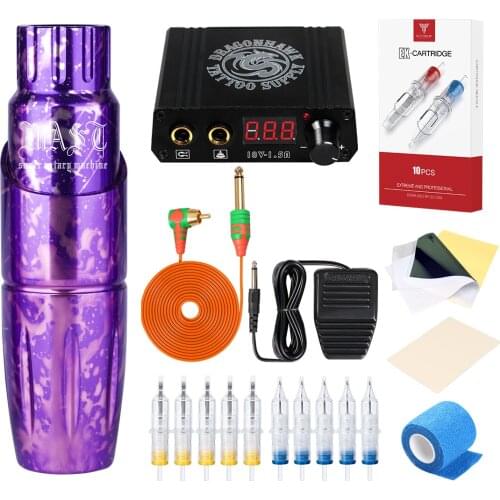 Mast Tour Purple Rotary Tattoo Machine Permanent Makeup Pen Gun Set with LCD Mini Power Supply Needles Cartridge Tattoo Kit