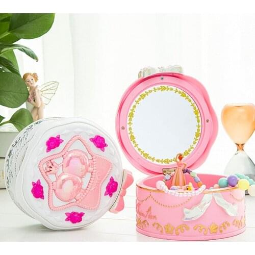 Multifunctional Storage Box with Mirror Flip Cover Childrens Rotating Dancing Girl Clockwork Music Box Desktop Ornaments