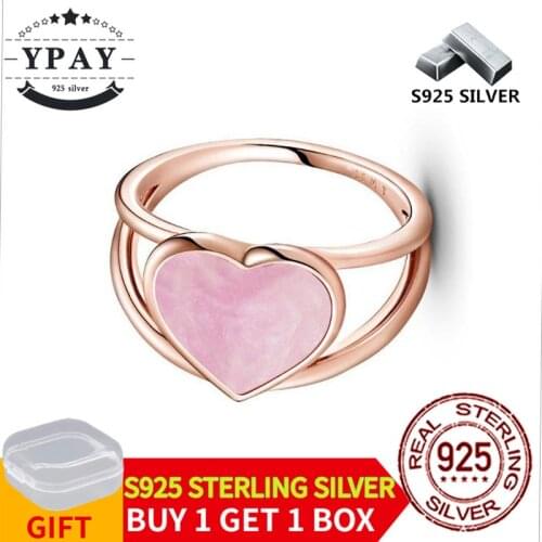 Fashion 100% Real 925 Sterling Rose Gold Ring Pink Paisley Love Heart Finger Ring Classic Silver Jewelry for Women Wedding Gift