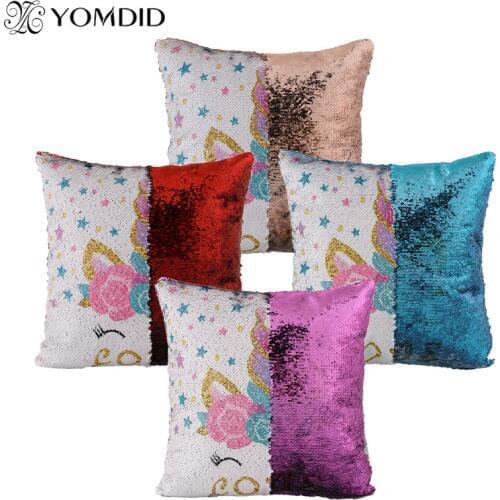 Cartoon Cushion Cover Unicorn Pattern Cushion Covers Super Shining Color Sequins Pillow Case 40*40cm Pillowcase Cushion Cover