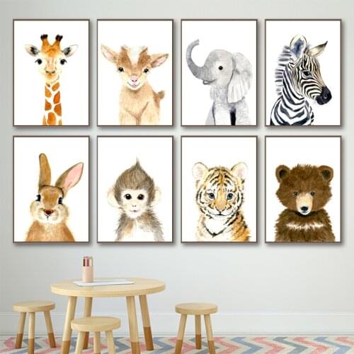 Nursery Wall Art Giraffe Elephant Zebra Fox Rabbit Bear Canvas Painting Nordic Posters and Prints Wall Pictures Kids Room Decor