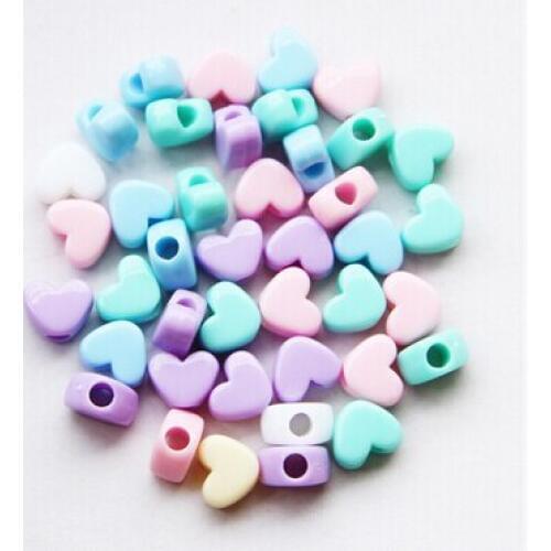 Wholesale Spring Color Mixed Heart Shape Acrylic Loose Beads DIY Fashion Charm Jewelry 50pcs BJ-13