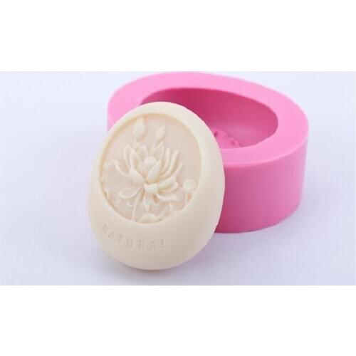 Oval Shape Lotus Pattern Silicone Soap Mold Handmade Soap Crafts DIY Aromatherapy Plaster Molds Fondant Cake Baking Mould