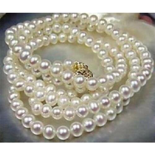 7-8mm Natural White Akoya Cultured Pearl Necklace 34"