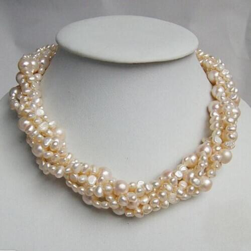 Unique Pearls jewellery Store 6 rows White Baroque Genuine Freshwater Pearl Necklace Charming Women Gift Fine Jewelry