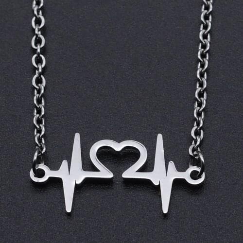 Heartbeat Stainless Steel Charm Necklace for Women Dainty Steel Necklaces Accept OEM Order Dropshipping