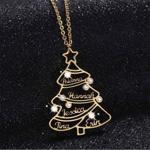 Custom Made Christmas Tree Name Necklace Personlized Name Stainless Steel Nameplate Necklaces Family Jewelry Christmas Gifts