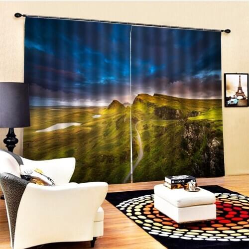 Custom green curtains nature scenery 3d print Window Blackout Luxury 3D Curtains set For Bed room Living room