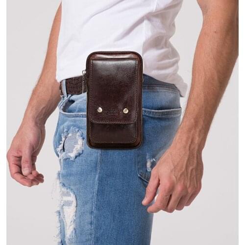 Mens Genuine Leather Waist Packs High Quality Vintage Cell Phone Pack Large Capacity Tools Bag for Belt Design Leisure Fashion
