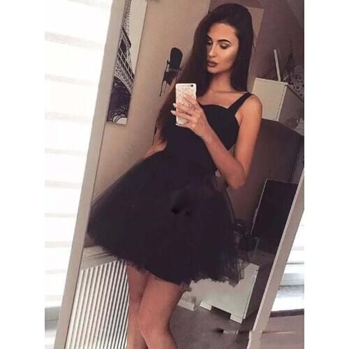 Romantic Little Black Homecoming Dresses Spaghetti Tulle Short Cocktail Dresses Formal Girls Party Wear Gowns