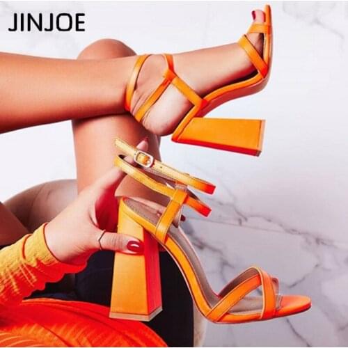 JINJOE Women Shoes Peep Toe High Heels Sandals Summer Party Wedding Dress Shoes Ankle Buckle Sandals Pumps Orange Big size 42